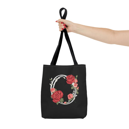 Custom Letter Personalized Tote | Rose Flowered Grocery Travel Bag | Floral Print Roses Office Laptop & Books or Exercise Overnight Carrier