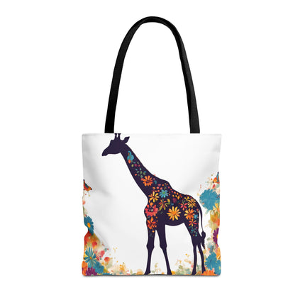 Giraffe Lovers Tote | Floral Safari Animal Grocery Bag | African Savanna Office Travel Carrier | Flower Collage Forest Cotton Traveler