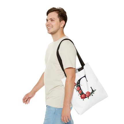 Custom Letter Personalized Tote | Rose Flowered Grocery Travel Bag | Floral Print Roses Office Laptop & Books or Exercise Overnight Carrier