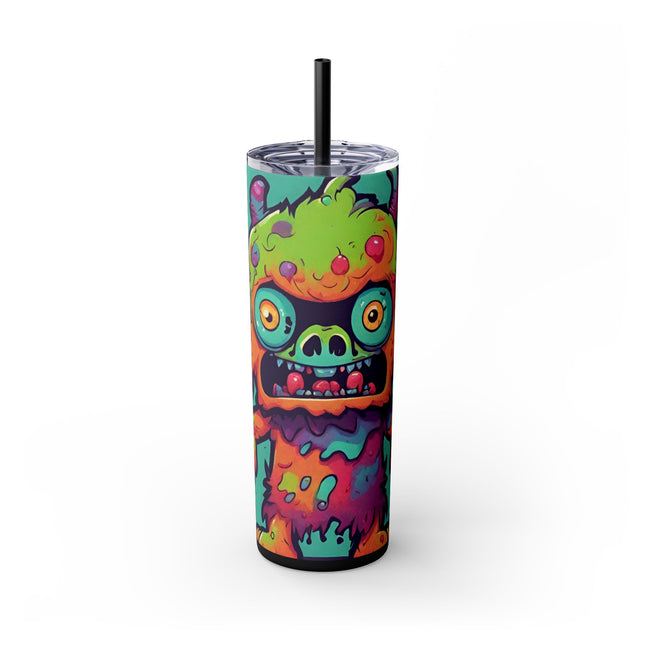 Kids Little Monster Skinny Tumbler | Colorful Funny Zombie Childs Insulated Cup | Furry Mutant Fun School Lunch Classroom Drink Traveler