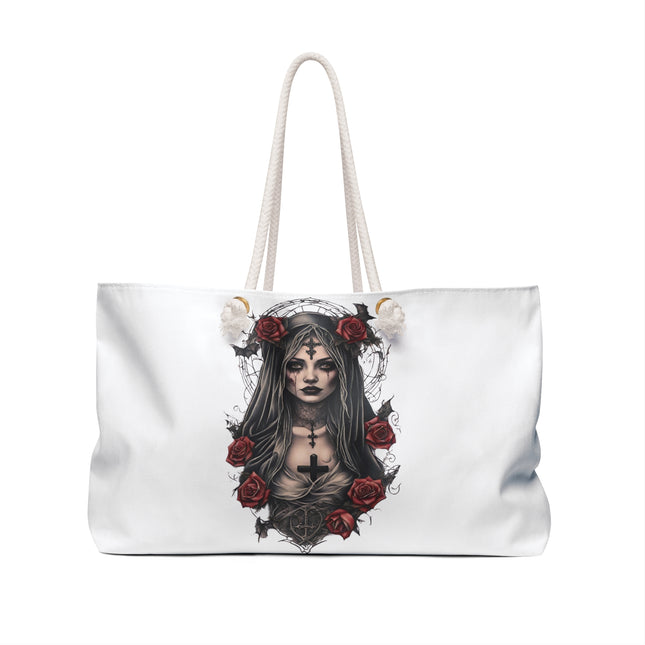 Unholy Saint Otherworldly Travel Bag, Dark Vampire Priestess Weekend Bag, Black Rose Cross Underworld Nun Tote