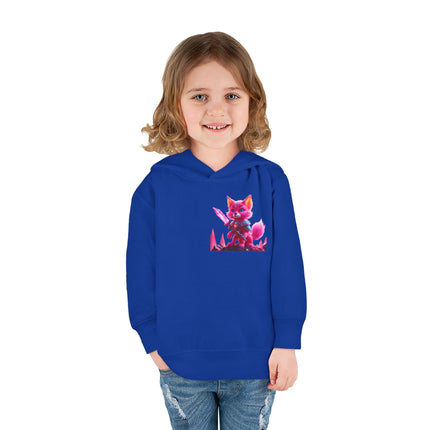 Neon Crystal Fox Toddler Girls Hoodie, Hot Pink Centaurian Cosmic Guardian Sweatshirt, Two Sided 2T 4T 5-6T Long Sleeve Hood