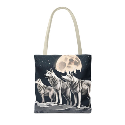Moon Wolves Tote | Night Sky Mountain Wolf Pack Grocery Bag | Laptop & Book Carrier | Home Office Wooded Wild Dogs Travel Overnight Gift