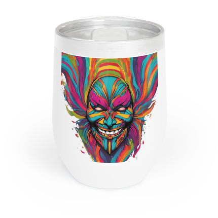 PSYCHEDELIC DEVIANT Wine Tumbler - Grinning Face Mask Abstract Rainbow Cup