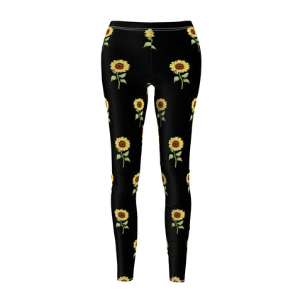 Bright Sunflower Skinny Leggings, Simple Watercolor Flower Relaxing Lounge Pants, Blossom Leaves Bloom Exercise Fitness Yoga Tights