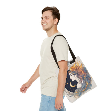 Moon Goddess Tote | Lunar Stars & Space Astronomy Grocery Bag | Laptop Book Carrier | Home Office Solar System Travel Overnight Gift