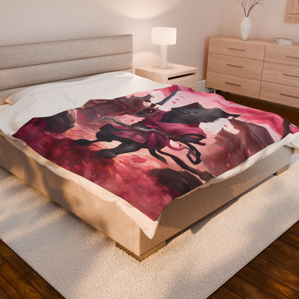 Samurai Warrior Cat Blanket, Sword Blade Kitten Warm Couch Throw Blanket, Pink Japanese Maple Tree Bed Cover, Bedroom Plush Sheet