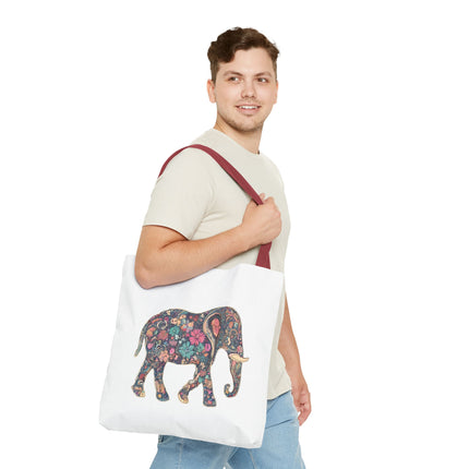 Flower Elephant Lovers Tote | Majestic Color Pattern Custom Grocery Bag | Animal Gift Office Laptop Travel | Wild Safari Business Traveler