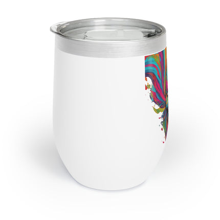 PSYCHEDELIC DEVIANT Wine Tumbler - Grinning Face Mask Abstract Rainbow Cup