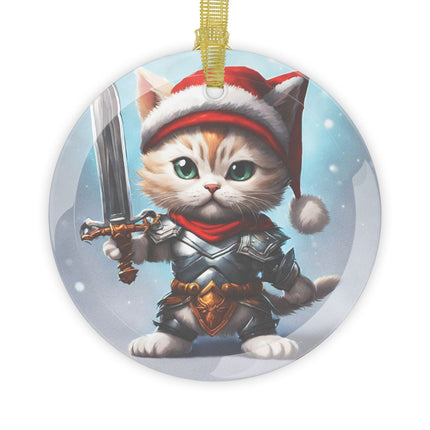 KITTEN CHRISTMAS WARRIOR Glass Ornament