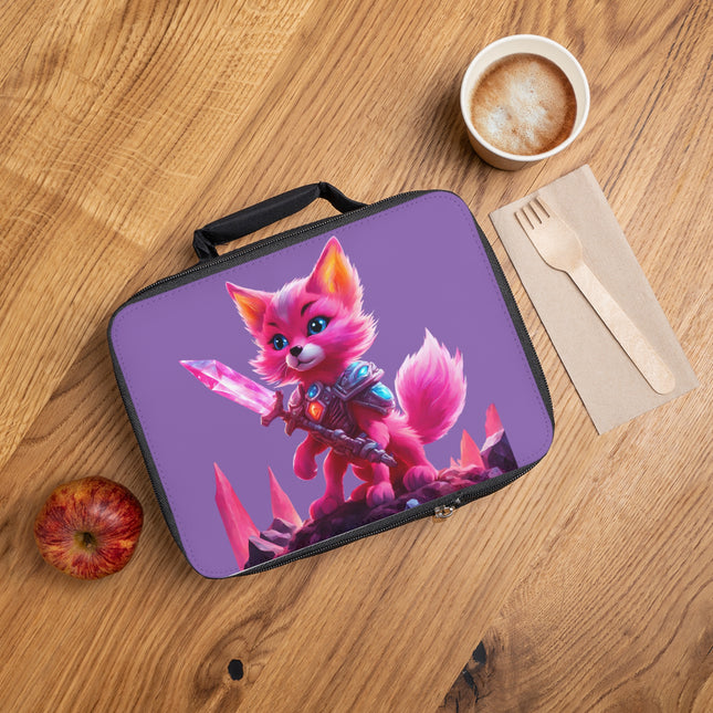 Neon Crystal Fox Girls School Lunch Bag, Hot Pink Centaurian Cosmic Guardian Tote, Insulated Child School Carrier