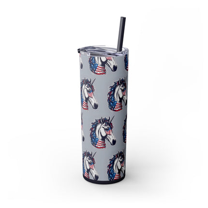 PATRIOTIC AMERICAN UNICORN Skinny Tumbler - United States Freedom Travel Cup