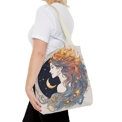 Moon Goddess Tote | Lunar Stars & Space Astronomy Grocery Bag | Laptop Book Carrier | Home Office Solar System Travel Overnight Gift