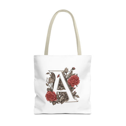 Custom Letter Personalized Tote | Rose Flowered Grocery Travel Bag | Floral Print Roses Office Laptop & Books or Exercise Overnight Carrier