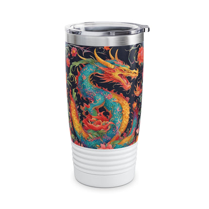 Dragon Tumbler | Japanese Flower Pattern Drink Companion | Floral Japan Insulated Travel Mug | Exercise Office College Road Trip Coffee Gift