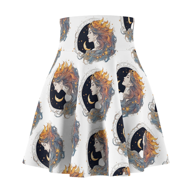 Moon Goddess Skater Skirt | Lunar Stars, Space Astronomy Spring & Summer Wear | Astrology Woman Night Sky Flowing Hair Galaxy Gift