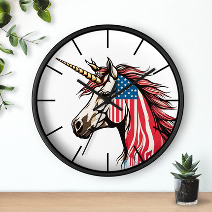 PATRIOTIC UNICORN Wall Clock - USA Freedom Fantasy Horse Decor