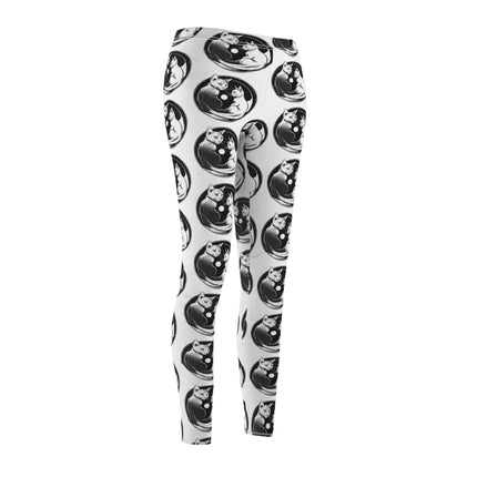 Midnight Cat Yin Yang Skinny Leggings, Moonlight Cats Lounge Tights, Green Eyed Kitties Elastic Exercise Jogging Pattern Yoga Pants