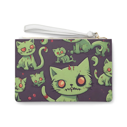 Zombie Cat Clutch Bag, Undead Brain Kittens Makeup Case, Bloody Green Feline Kitty Wallet Purse, Cute Zombie Lover Gift