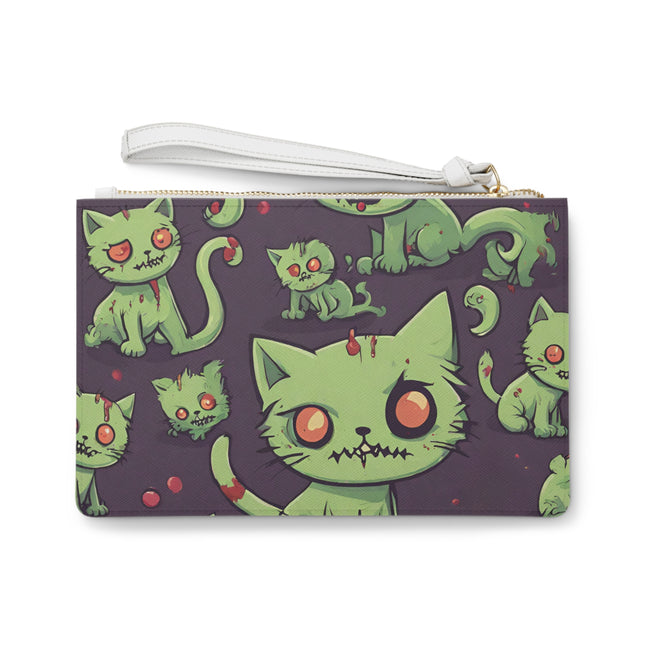 Zombie Cat Clutch Bag, Undead Brain Kittens Makeup Case, Bloody Green Feline Kitty Wallet Purse, Cute Zombie Lover Gift