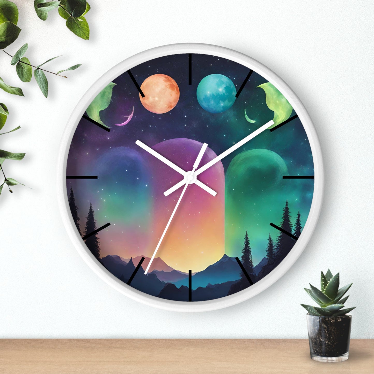 Moonlight Hills Wall Clock | Night Forest Astronomy Starlight Moons Constellations Office Decor Gift, Solar System Home Hanging Unique Art