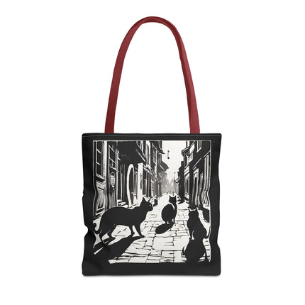 Cat Tote Bag | Town Cats Grocery Bag | Shadow Cat Alley Felines Travel Bag | Daily Office Cat Lovers Traveler Tote