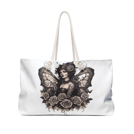 Gothic Western Rose Butterfly Saloon Girl Travel Bag, Tattooed Mystical Winged Bar Keep Fantasy Weekend Bag, Flowered Beauty Tote