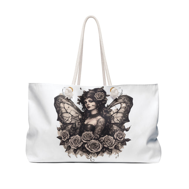 Gothic Western Rose Butterfly Saloon Girl Travel Bag, Tattooed Mystical Winged Bar Keep Fantasy Weekend Bag, Flowered Beauty Tote
