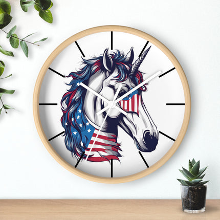 PATRIOTIC UNICORN Wall Clock - American Freedom Fantasy Horse Decor