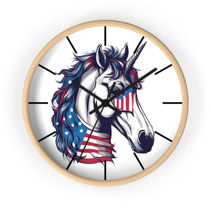 PATRIOTIC UNICORN Wall Clock - American Freedom Fantasy Horse Decor