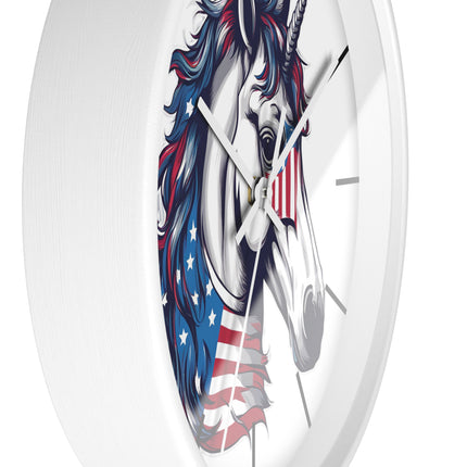 PATRIOTIC UNICORN Wall Clock - American Freedom Fantasy Horse Decor