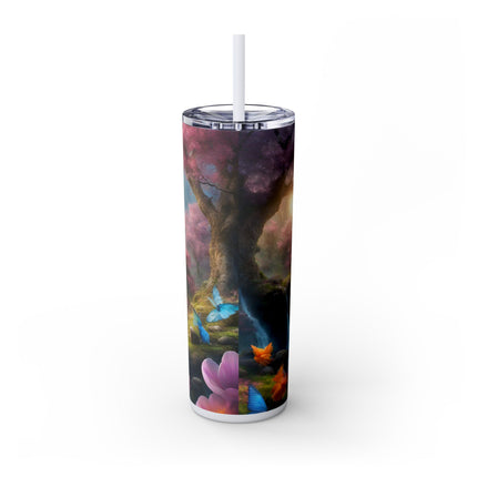 MAJESTIC DREAM FANTASY Skinny Tumbler - Flower Blossom Butterflies Castle Cup