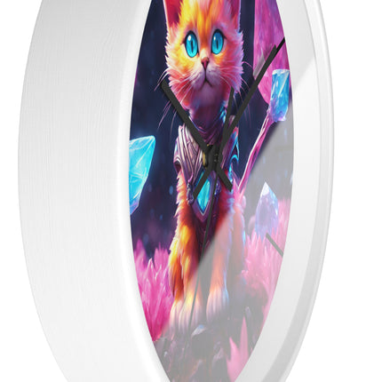 COSMIC CRYSTAL GUARDIAN CAT Wall Clock - Fantasy Feline Galaxy Decor