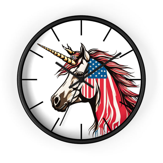 Patriotic Unicorn Clock | America Loving Patriot Horse Wall Hanging | United States American Freedom Election Voters Home Office Decor Gift