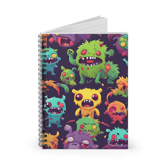 Kids Zombie Monster Fun Spiral Notebook | Gross Out Furry Creatures Colorful Rule Line Paper | Cute Fuzzy Tiny Monsters Child School Journal
