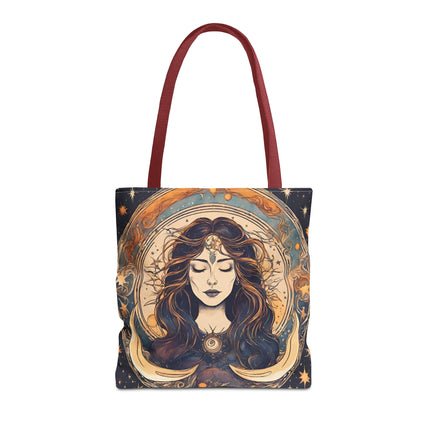 Sun & Moon Goddess Tote | Lunar Stars and Space Astronomy Grocery Bag | Wiccan Dreams Office Laptop Book Carrier | Solar System Travel Gift