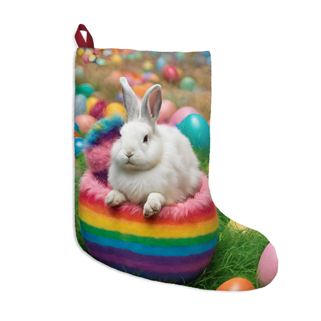 Personalized Bunny Rabbit Easter Stocking, Basket Hide Seek Gift Stuffer, Kids Adults Cute Fun Rainbow Furry Egg Sock