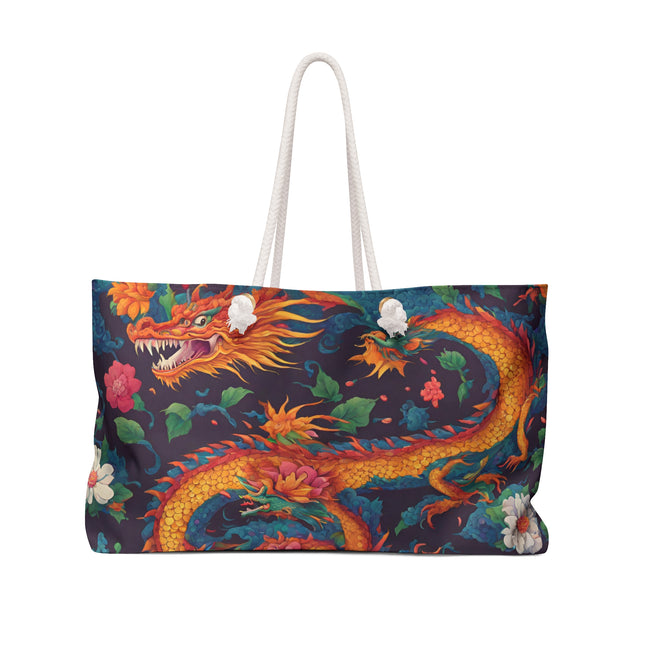 Custom Weekender | Japanese Dragon Travel Bag | Flowered Floral Serpent Japan Style Cruise Airplane & Hotel Road Trip Overnight Carrier