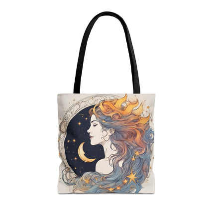 Moon Goddess Tote | Lunar Stars & Space Astronomy Grocery Bag | Laptop Book Carrier | Home Office Solar System Travel Overnight Gift