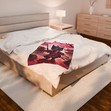 Samurai Warrior Cat Blanket, Sword Blade Kitten Warm Couch Throw Blanket, Pink Japanese Maple Tree Bed Cover, Bedroom Plush Sheet