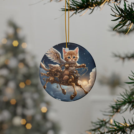 PERSONALIZED Flying Fantasy Christmas Winged Kitten Mechanical Reindeer Ornament