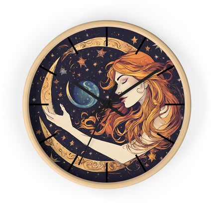 MOON SHAPING GODDESS Wall Clock - Celestial Fantasy Astrology Decor