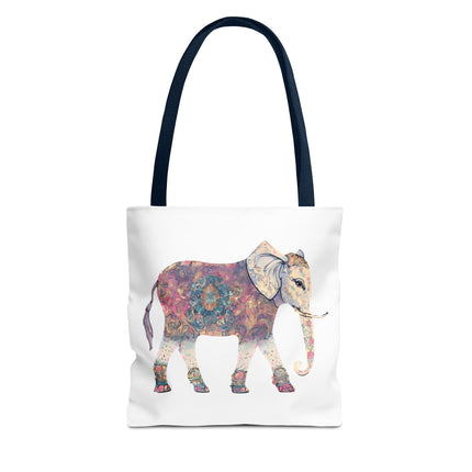 Elephant Lovers Tote | Majestic Color Pattern Custom Grocery Bag | Animal Gift Office Travel Carrier | Wild Woodland Business Traveler