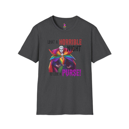 WHAT A HORRIBLE NIGHT TO LOSE A PURSE! Halloween Funny Video Game Inspired Pride Tee | LGBTQ Mens Womens Tshirt