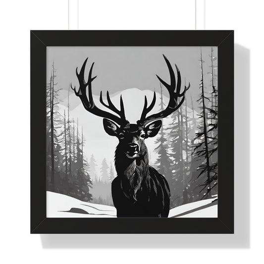 Animal Wall Art, Deer Hunter Picture, Big Buck Print, Hunting Cabin, Shadow Wall Hanging, Winter Snow Image, Living Room Poster, Framed Art