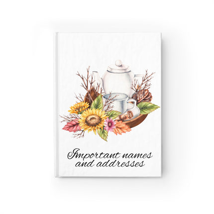 Flowers and Tea Old Fashioned Address Book, Grandma Gift for Mom Journal, Hardcover Sunflower Ruled Lines Names Book