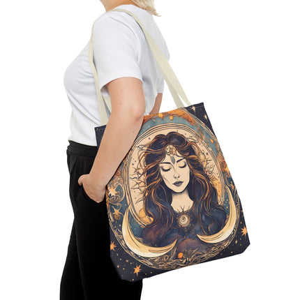 Sun & Moon Goddess Tote | Lunar Stars and Space Astronomy Grocery Bag | Wiccan Dreams Office Laptop Book Carrier | Solar System Travel Gift