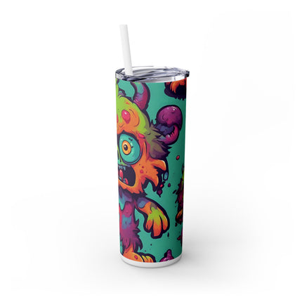 Kids Little Monster Skinny Tumbler | Colorful Funny Zombie Childs Insulated Cup | Furry Mutant Fun School Lunch Classroom Drink Traveler
