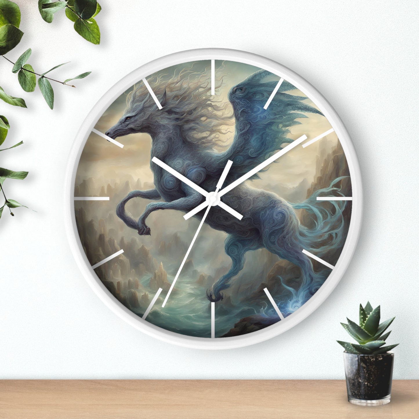 Majestic Myths Art Clock | Electrified Pegasus Horse Wall Hanging | Mystical Winged Blue Lightning Fantasy Home Office Decor Gift