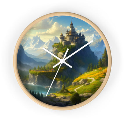 MEDIEVAL MOUNTAIN CASTLE Wall Clock - Fantasy Forest Kingdom Decor